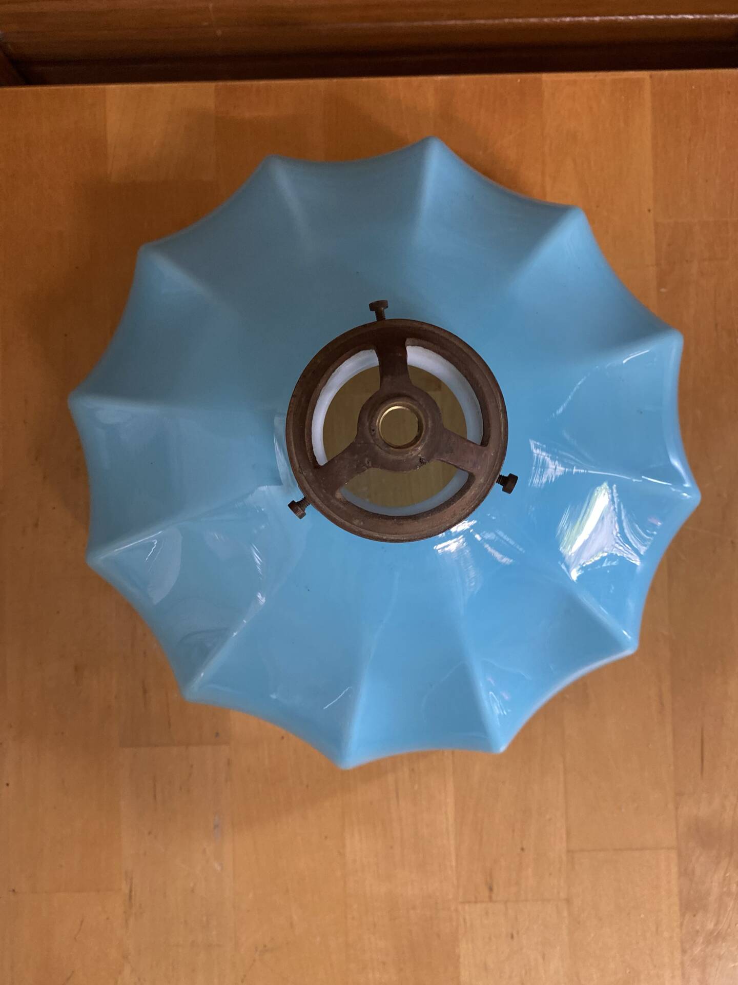 Old Suspension Opaline Blue Lampshade White Interior + Brass #E