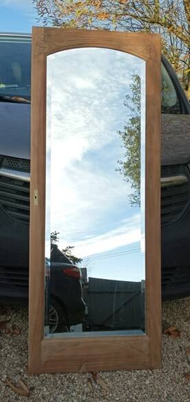 Beveled mirror solid wood door frame carved air-gummed