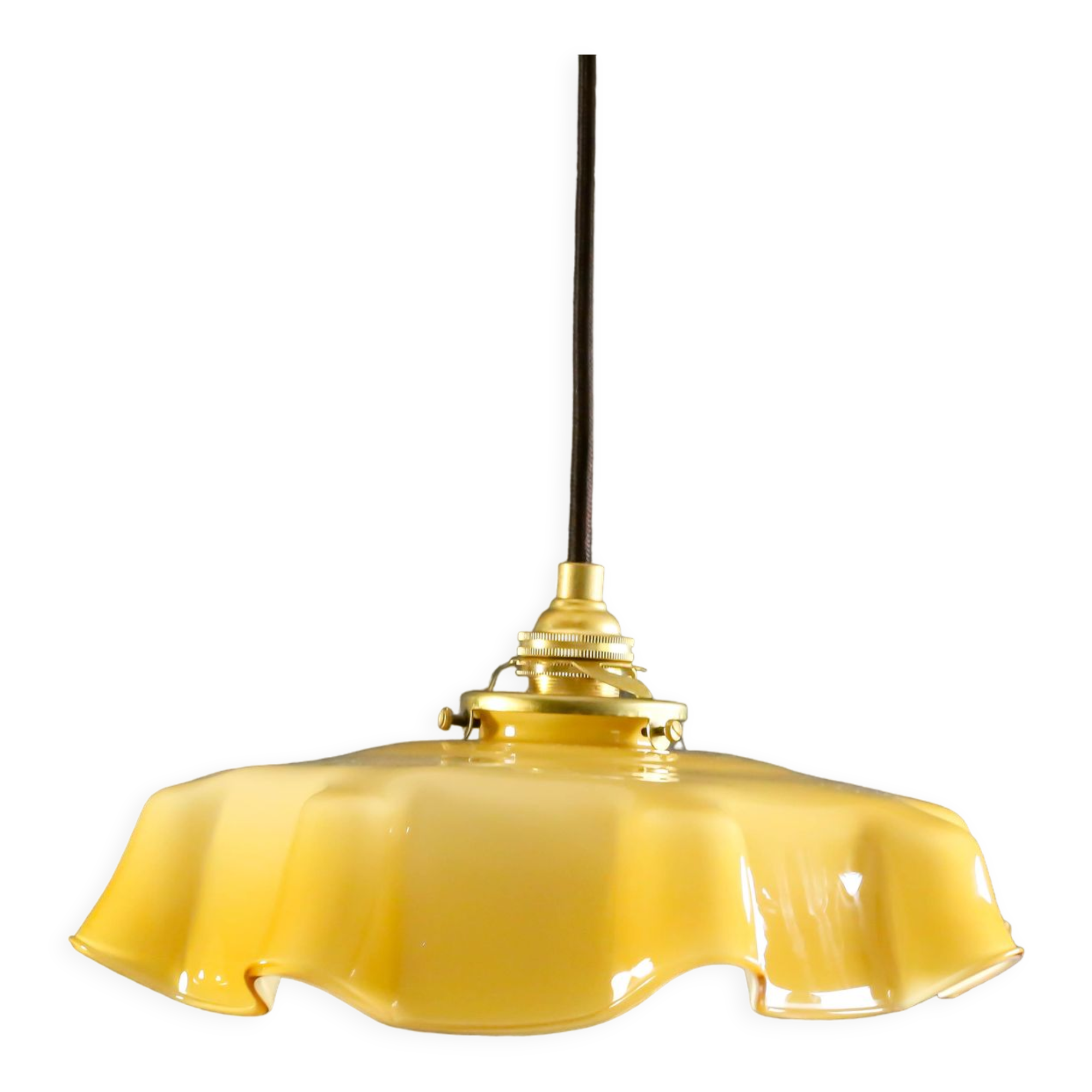 Old susmension in yellow and white opaline with cable and new douile - circa 1950