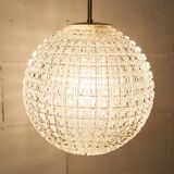 1960s Holophane Ball Pendant Chandelier, Thick Glass, 30 cm, and Vintage Brass