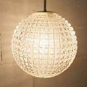 1960s Holophane Ball Pendant Chandelier, Thick Glass, 30 cm, and Vintage Brass