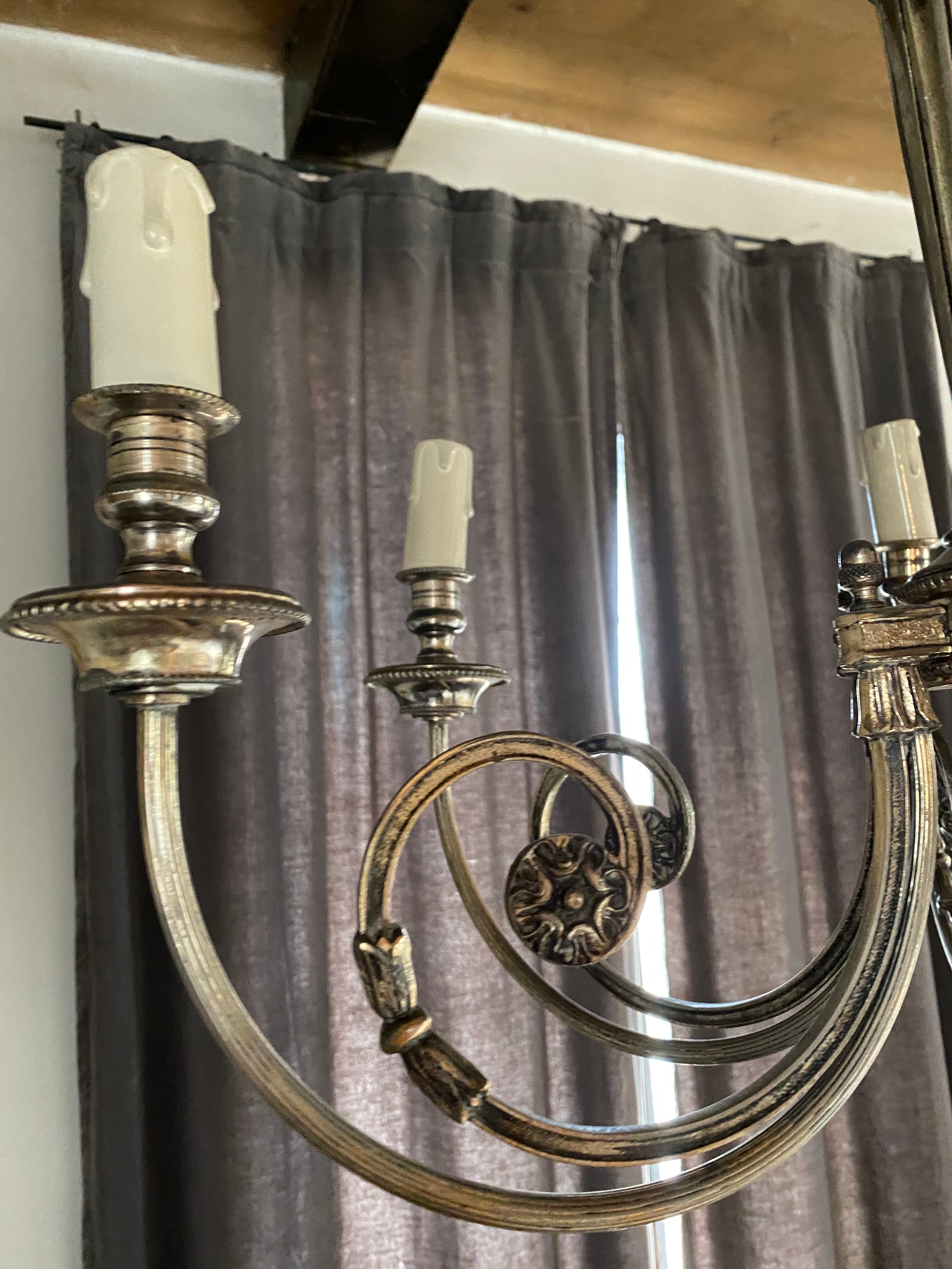 Neo-classical chandelier silver metal