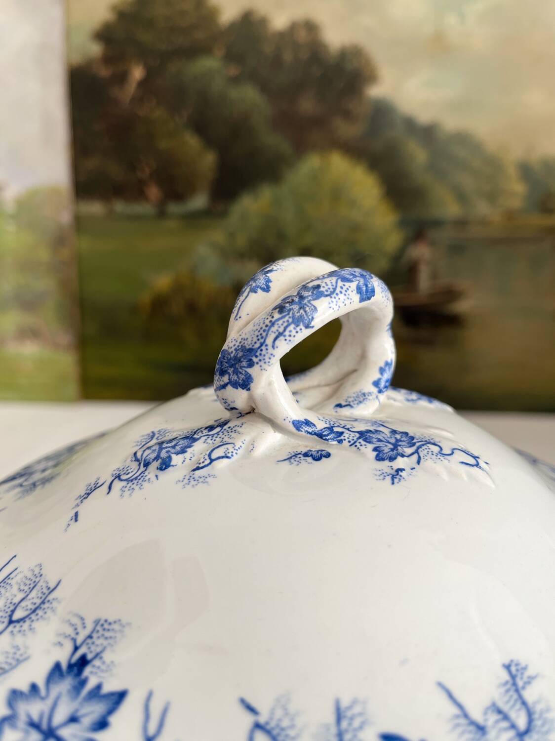 Antique ironstone tureen “Flora Lichen” Creil and Montereau