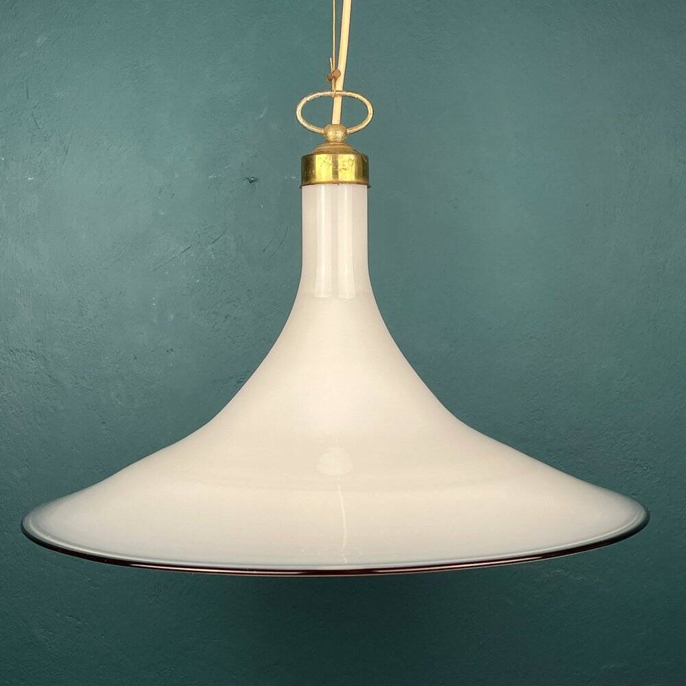 Vintage white Murano glass pendant lamp, Italy, 1970s.