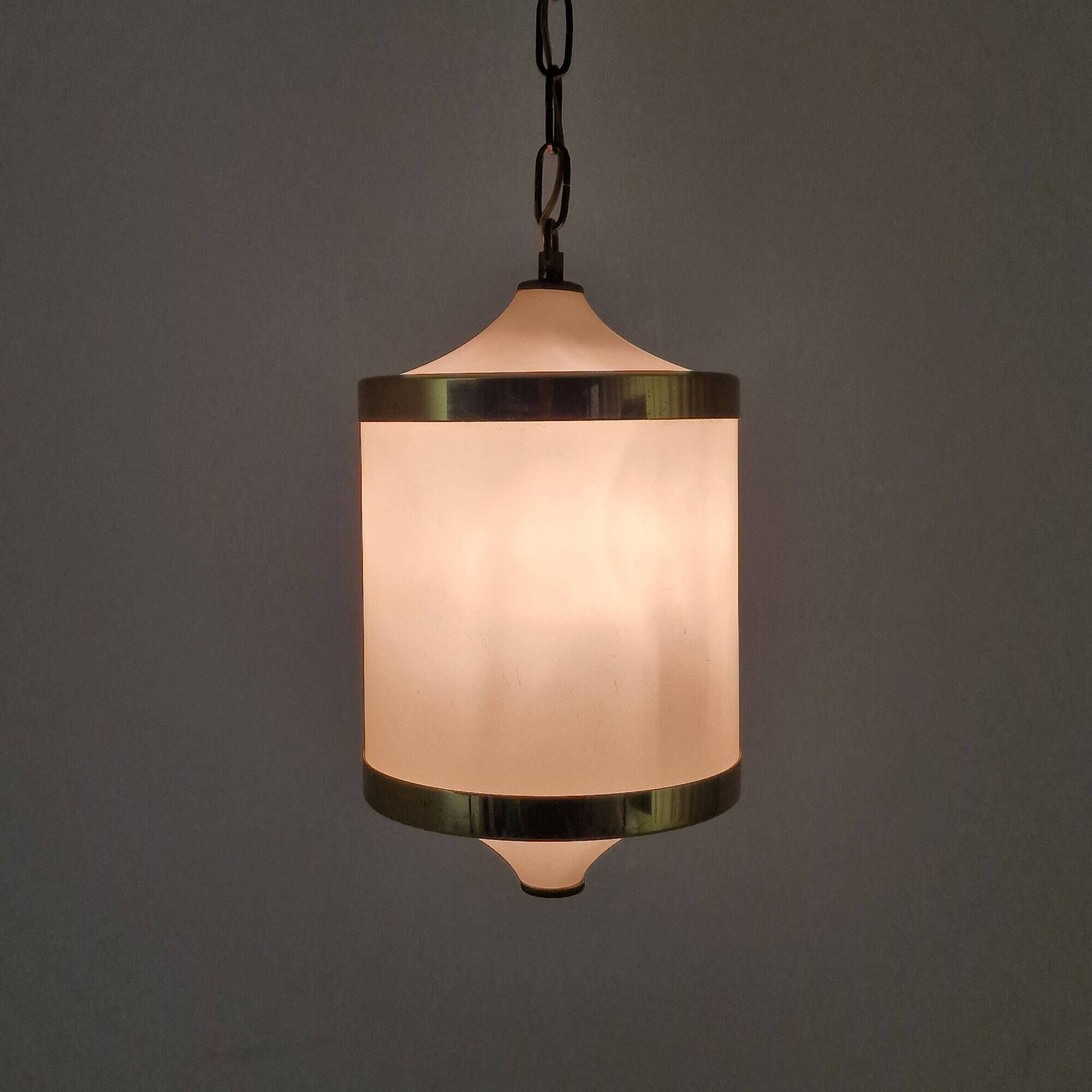 Mid-Century Italian Opaline Glass, Acrylic & Brass Pendant Light – 1960s