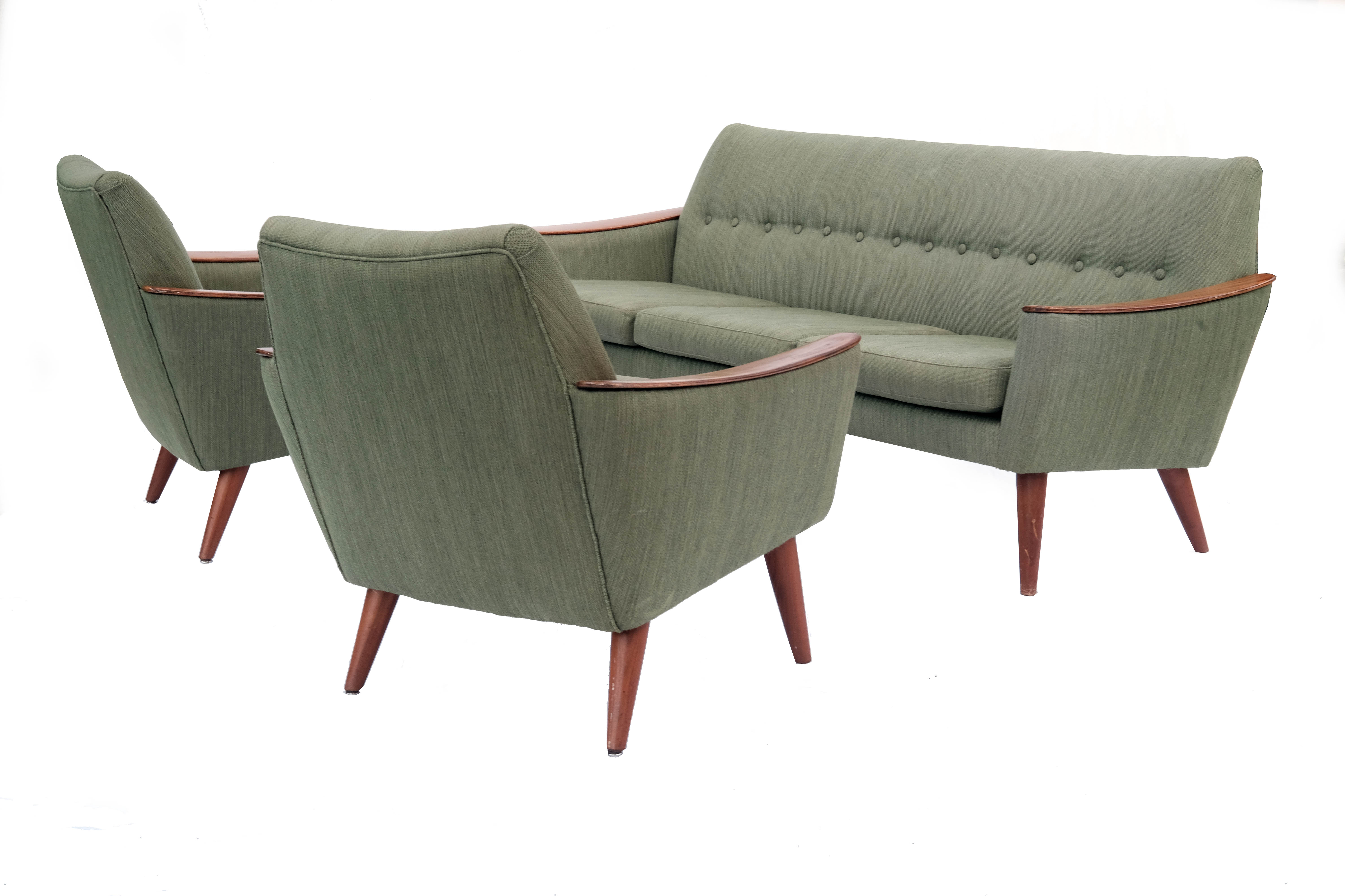 living room set,  norway 1960's, set of 2 armchairs & sofa