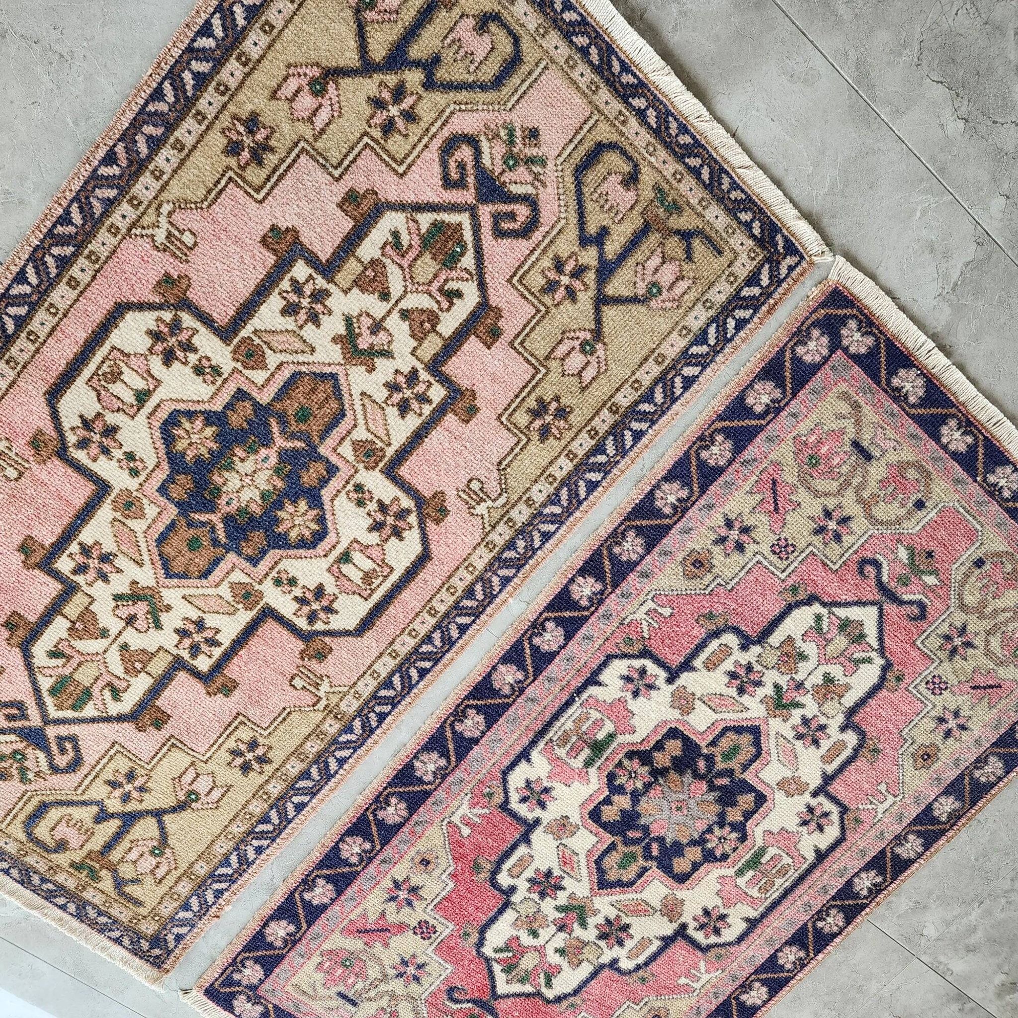 Set of 2 vintage handmade Turkish rugs 56x102 cm