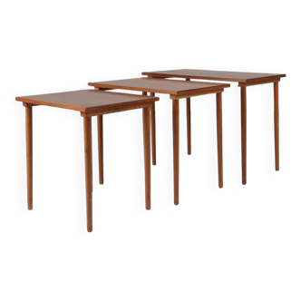 Set of 3 teak wood scandinavian nesting tables, Denmark, 1960s