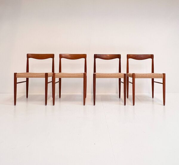 Ensemble de 4 chaises en papercord rénovées par H. Klein pour Bramin, années 1960.