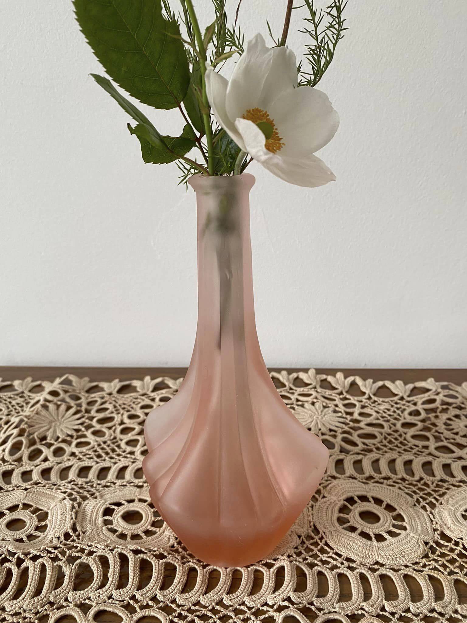 Satin pink glass vase with irregular shapes