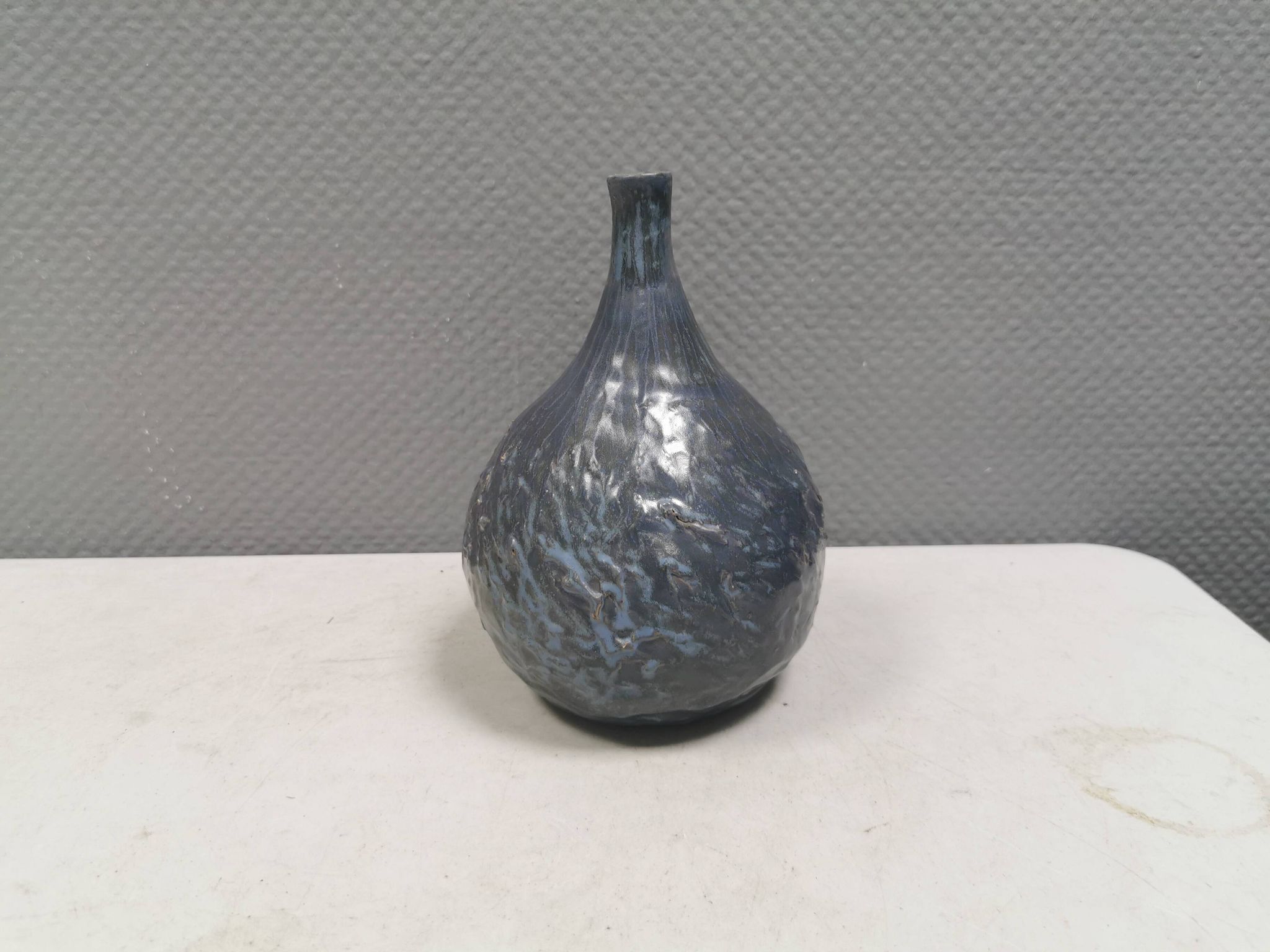Pauline Toynbee vase, Textured Blue Crystal Glaze Organic Shape, 1980s