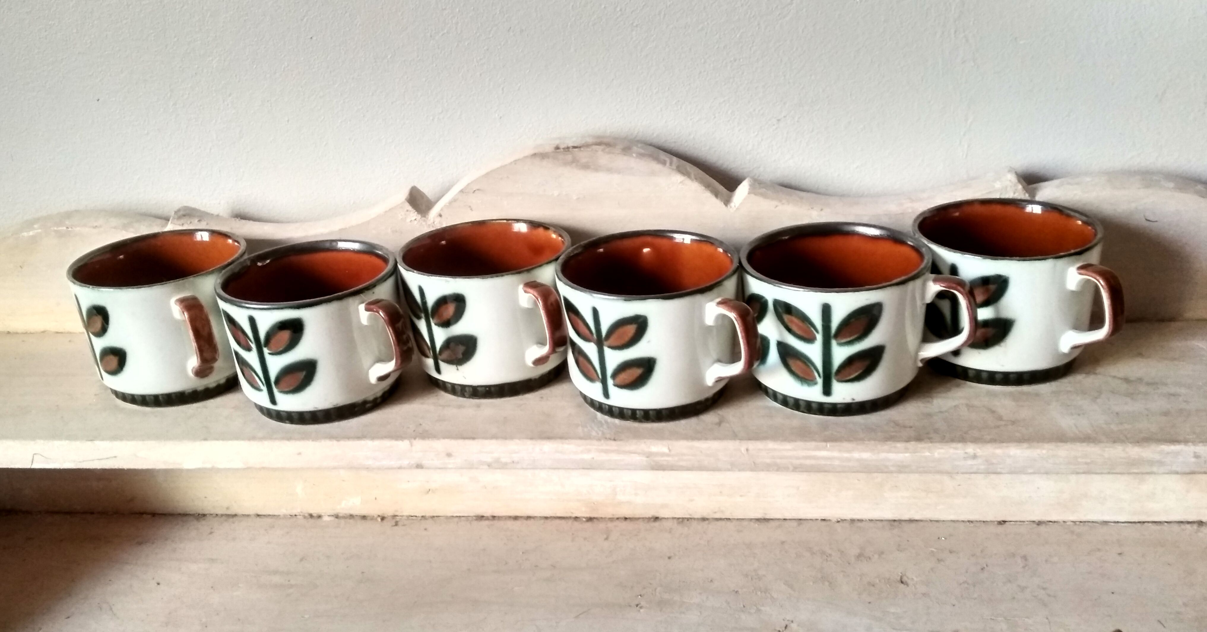 Set of 6 tea or coffee cups, ceramic Boch series Rambouillet in the 1960