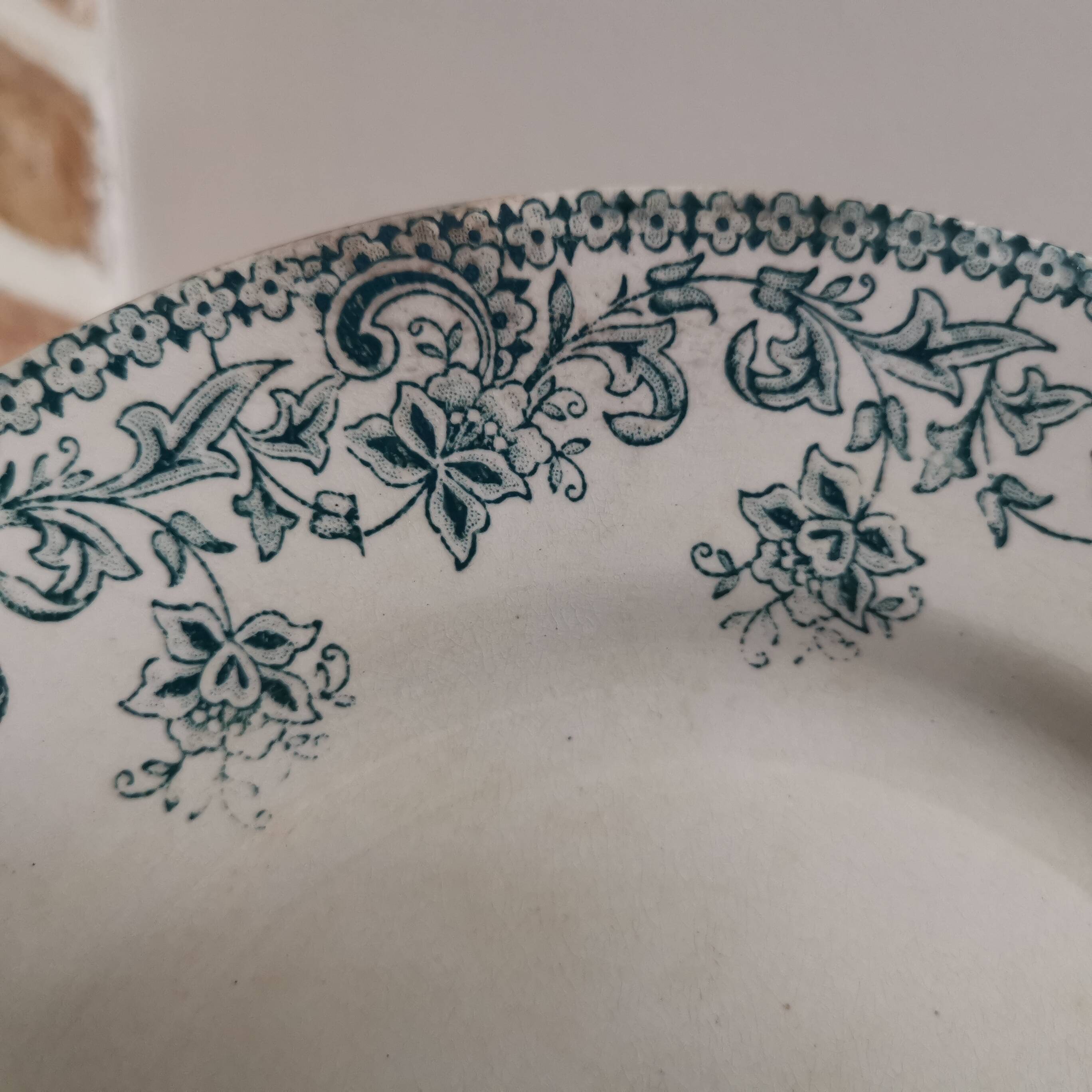 7 Jane model flat plates with dark green floral decoration Saint-Amand