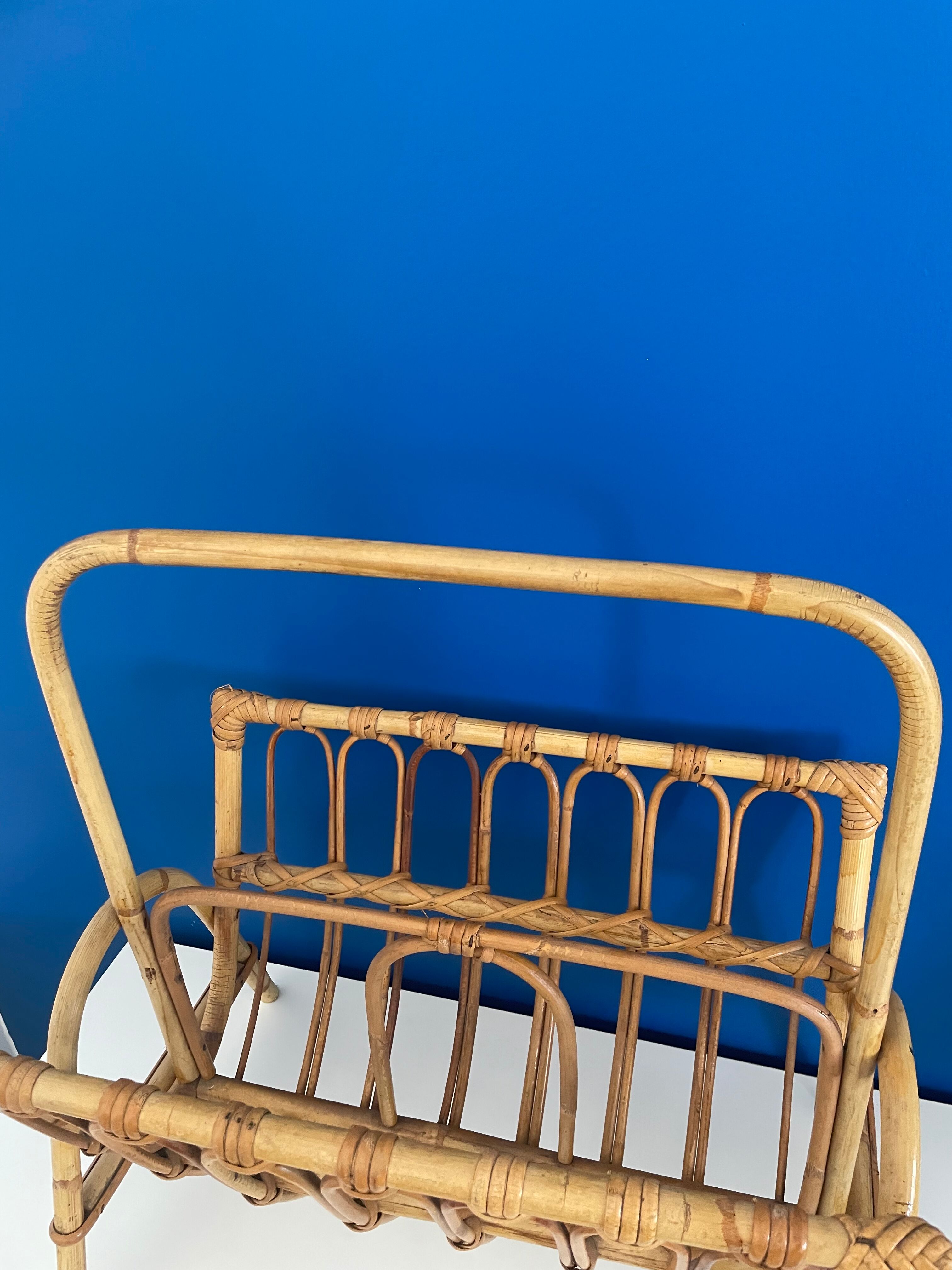 Vintage rattan magazine holder