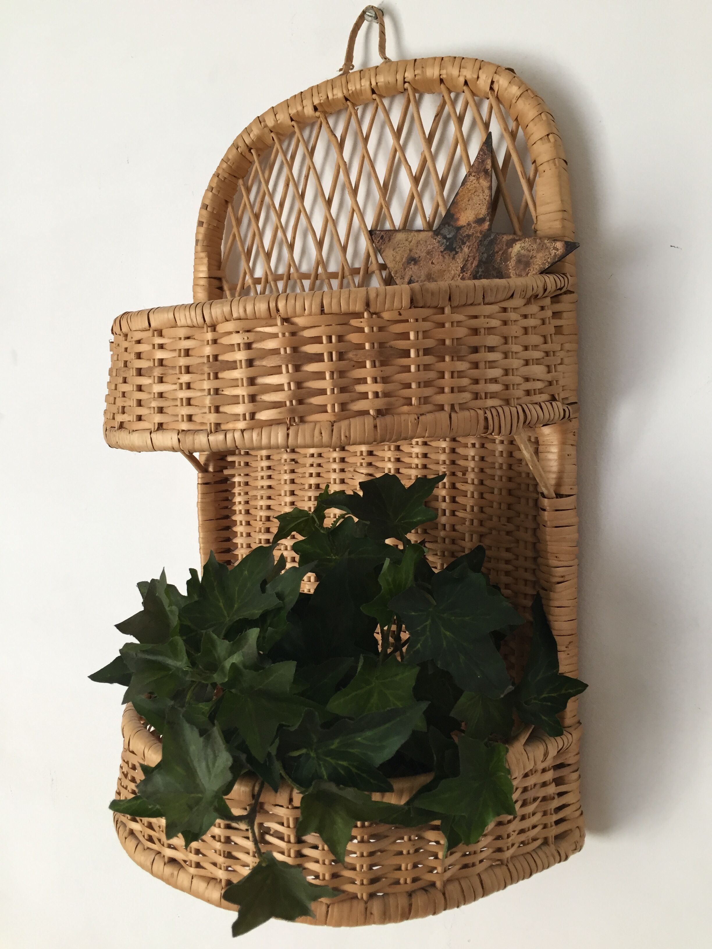 Rattan shelf, vintage storage
