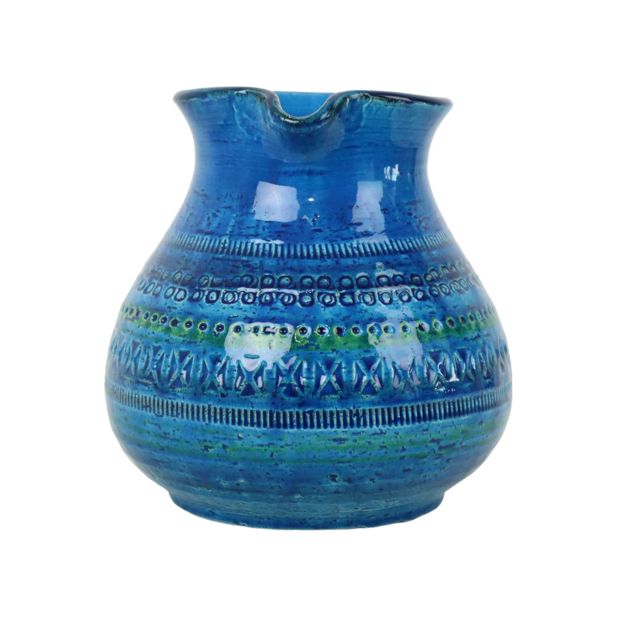Vase Bitossi Aldo Londi, cruche à oreilles, faïence bleue de Rimini, Italie, années 60