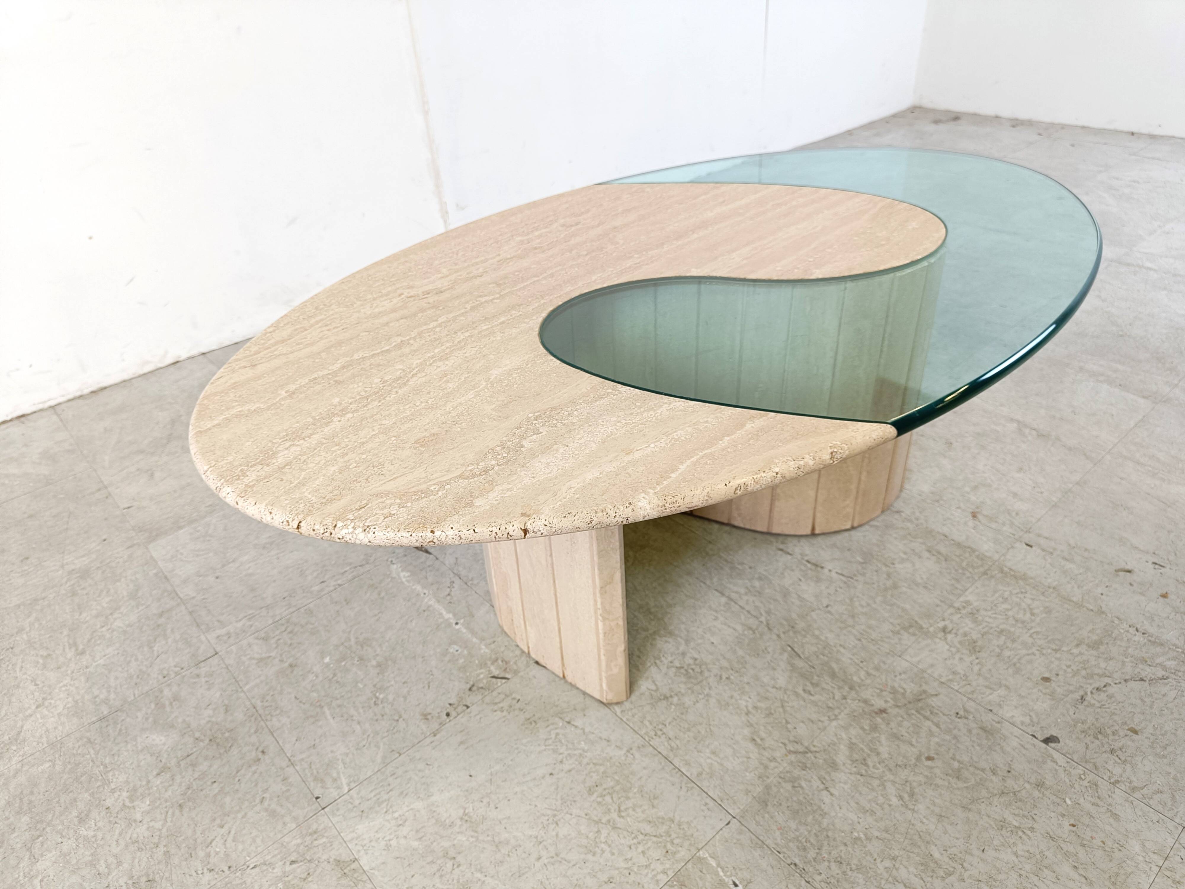 Travertine  and glass Coffee Table 1970s, Italy