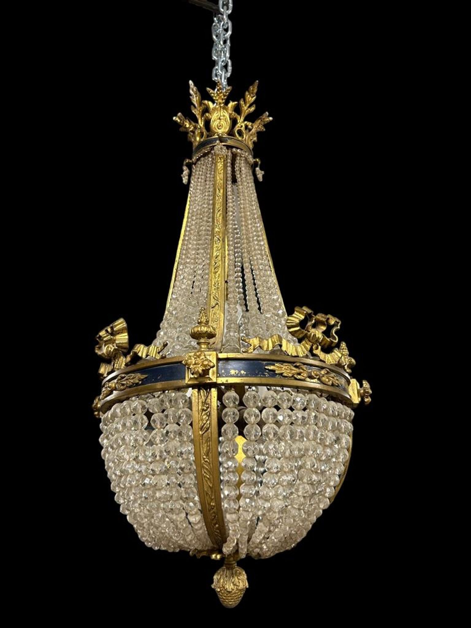 Hot air balloon chandelier in gilded bronze Louis XVI style of Napoleon III period