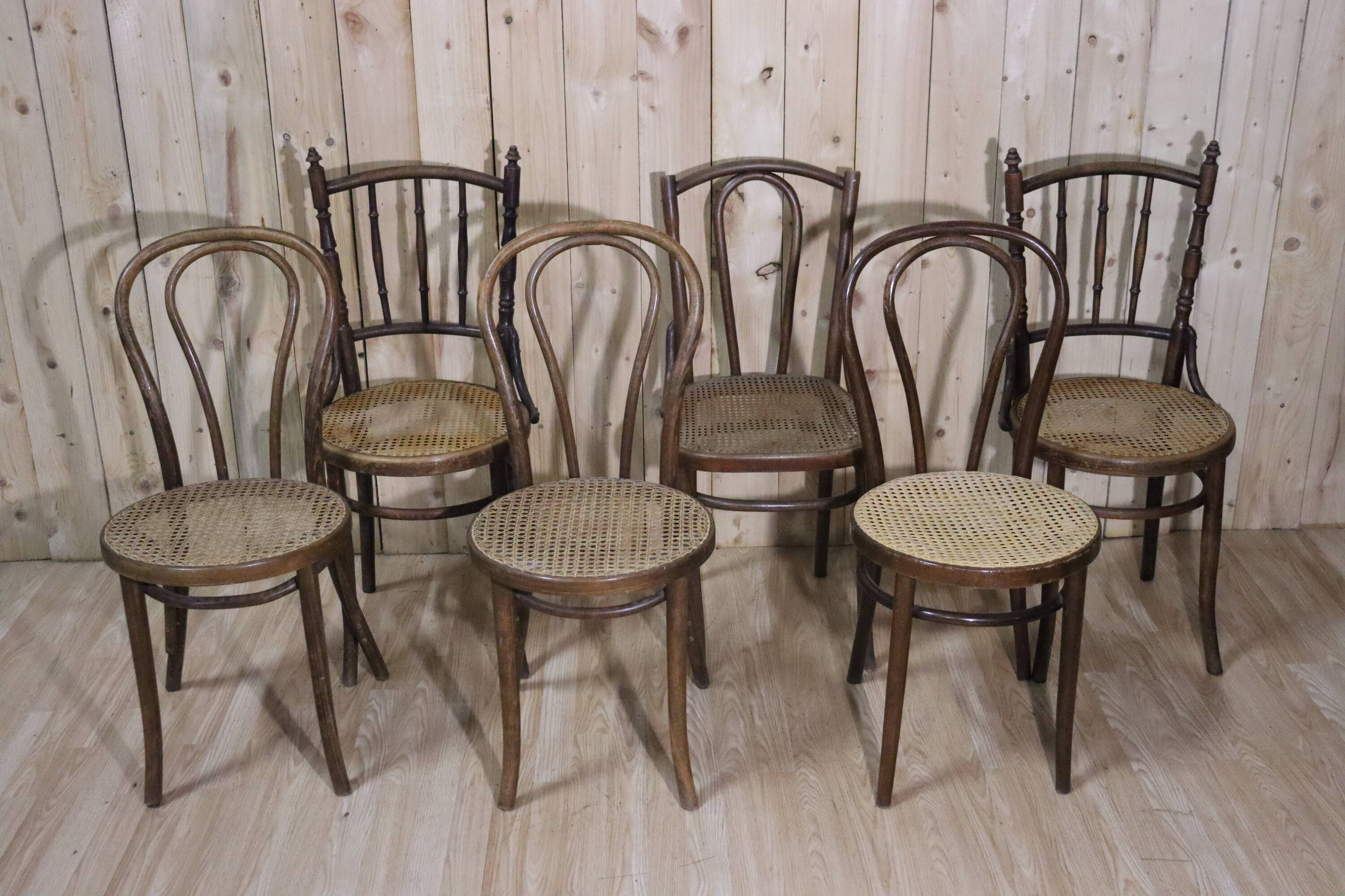 Set of 6 mismatched bistro chairs