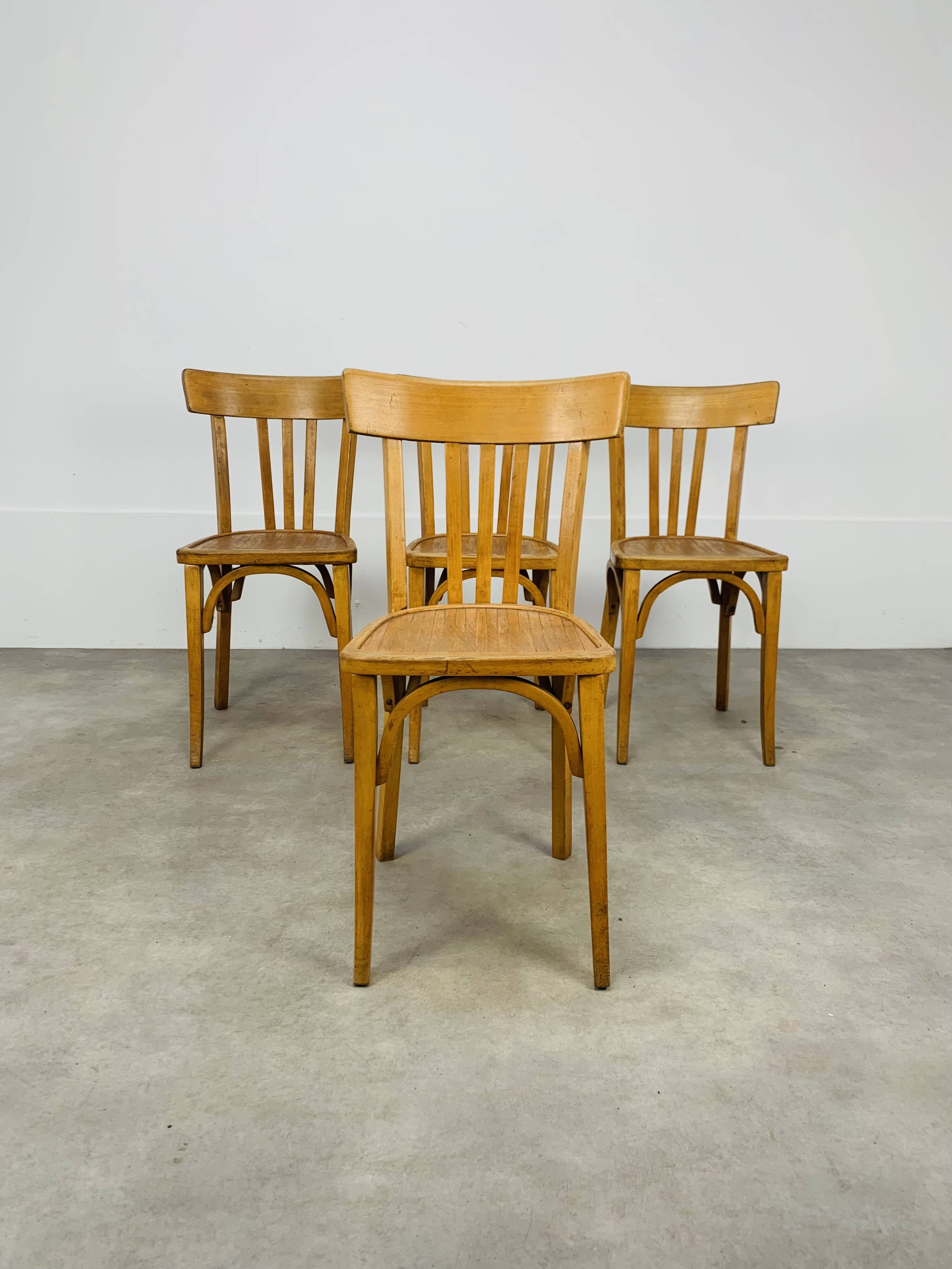 4 chaises bistrot, bois, années 60
