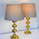 Scandinavian modern space age brass table lamps from Nafa, Sweden, 1970s, set of 2