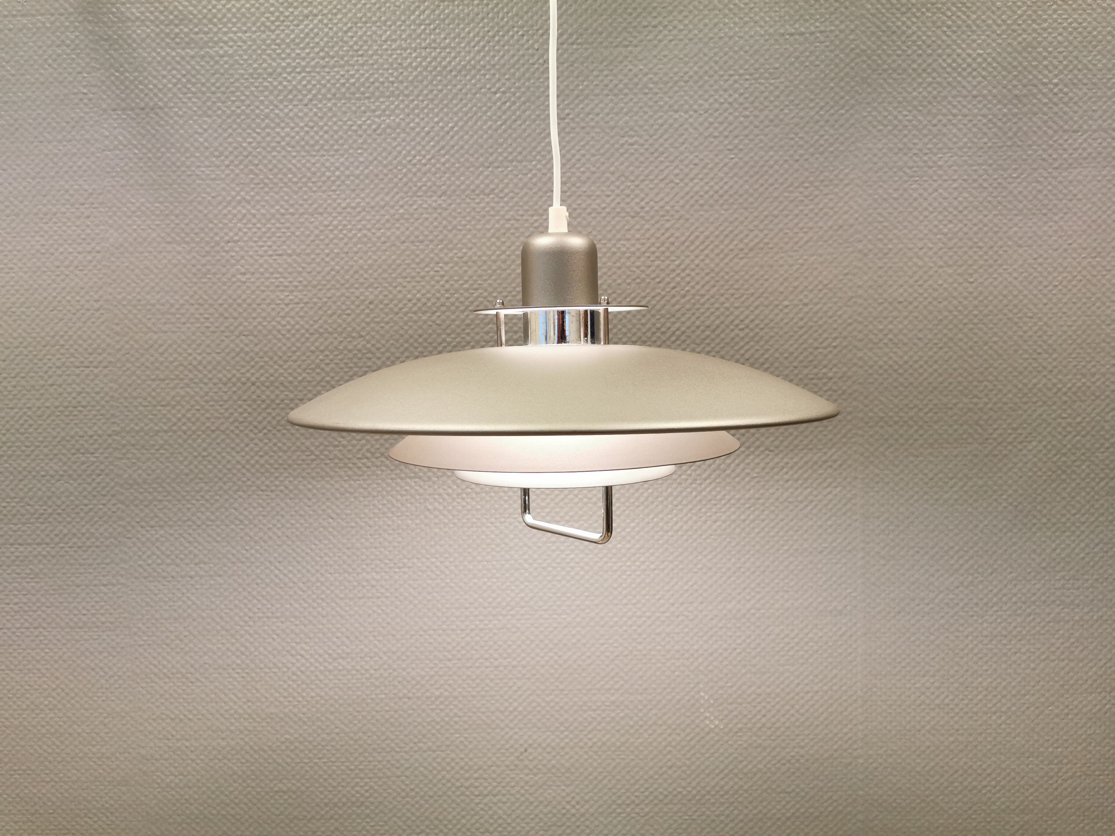 Swedish hanging lamp, produced by Belid in the original silver-grey colour.