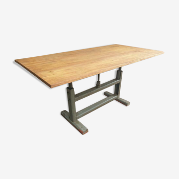 Industrial table walnut on an adjustable workbench frame