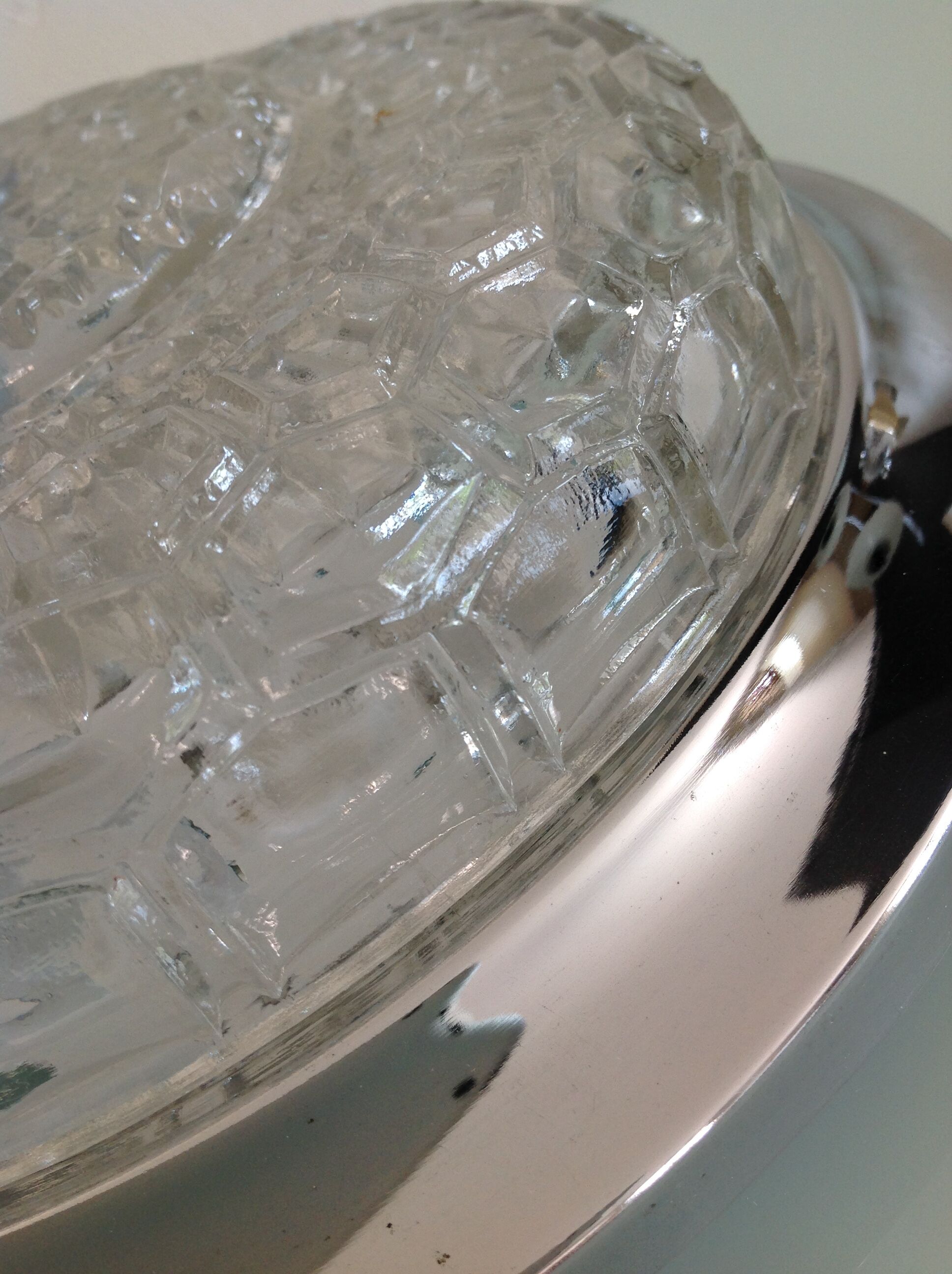 Ceiling round vintage cut glass and chrome metal