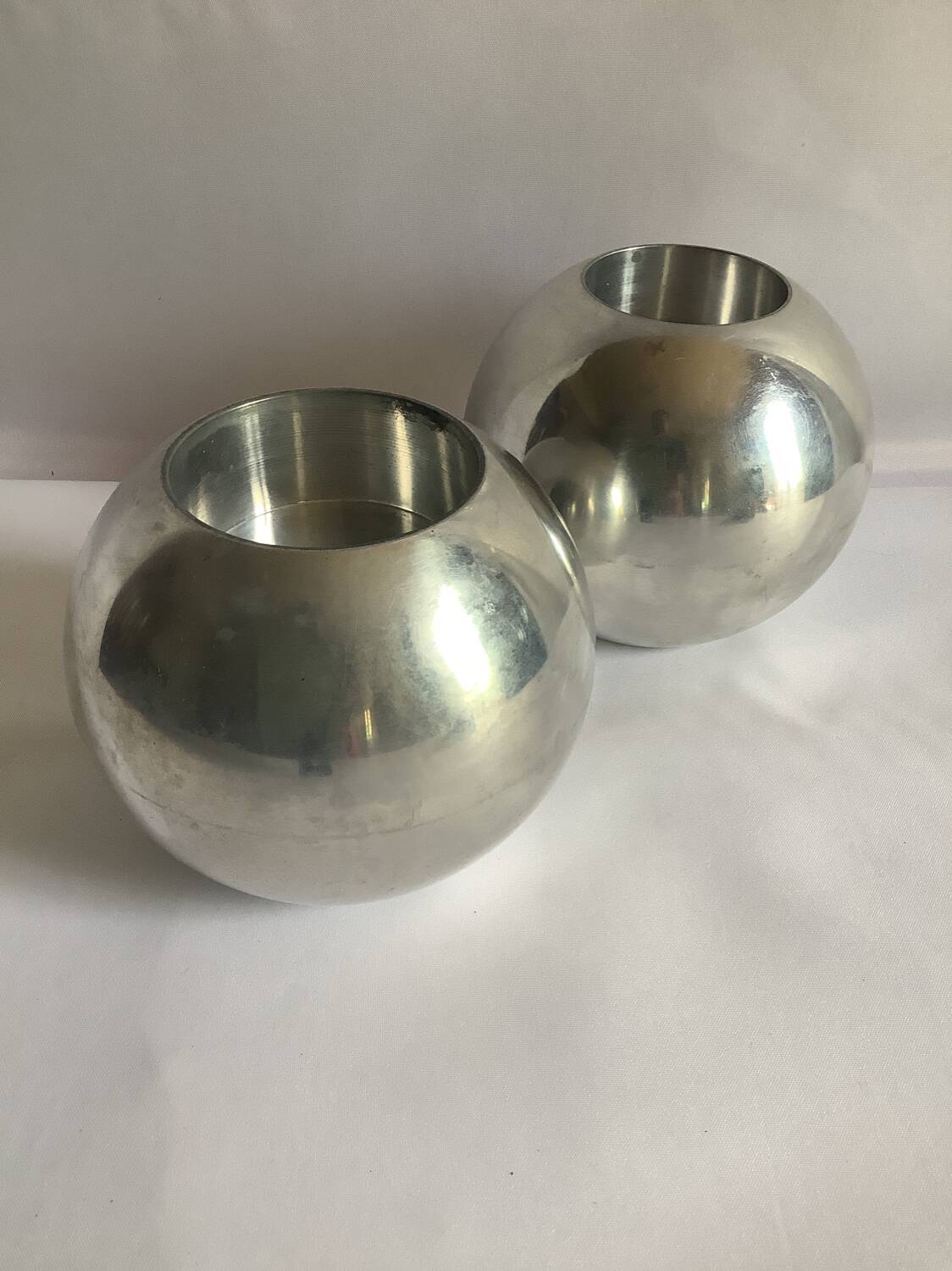 2 vintage aluminum spherical candle holders model Nässjö
