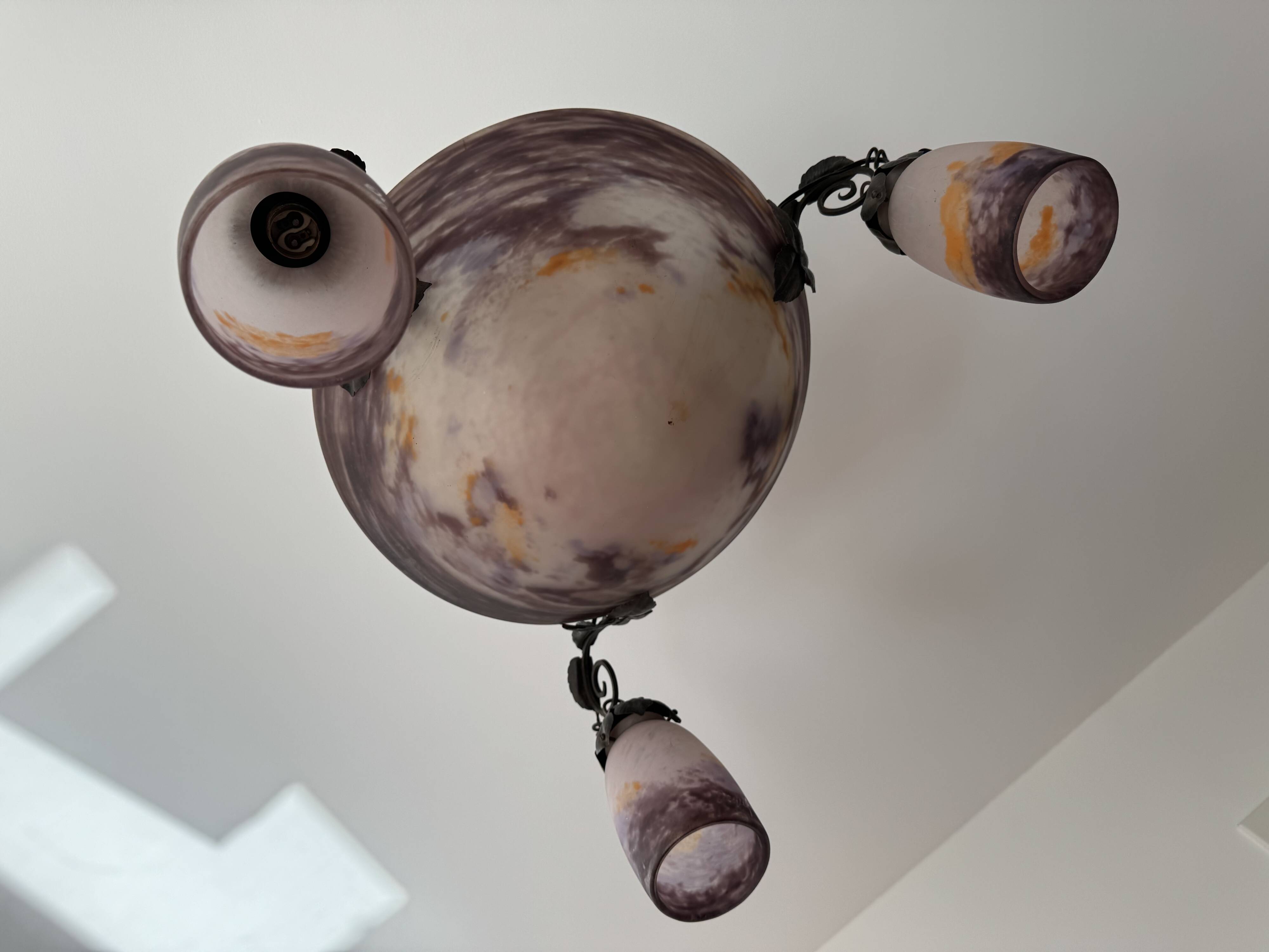 Art Deco ceiling light with four lights signed DEGUÉ (David Gueron)