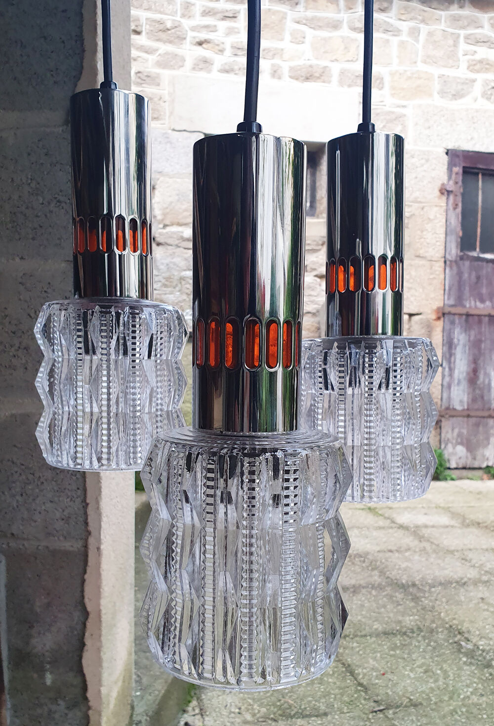 Raak waterfall suspension, Amsterdam, chrome and glass, 70s