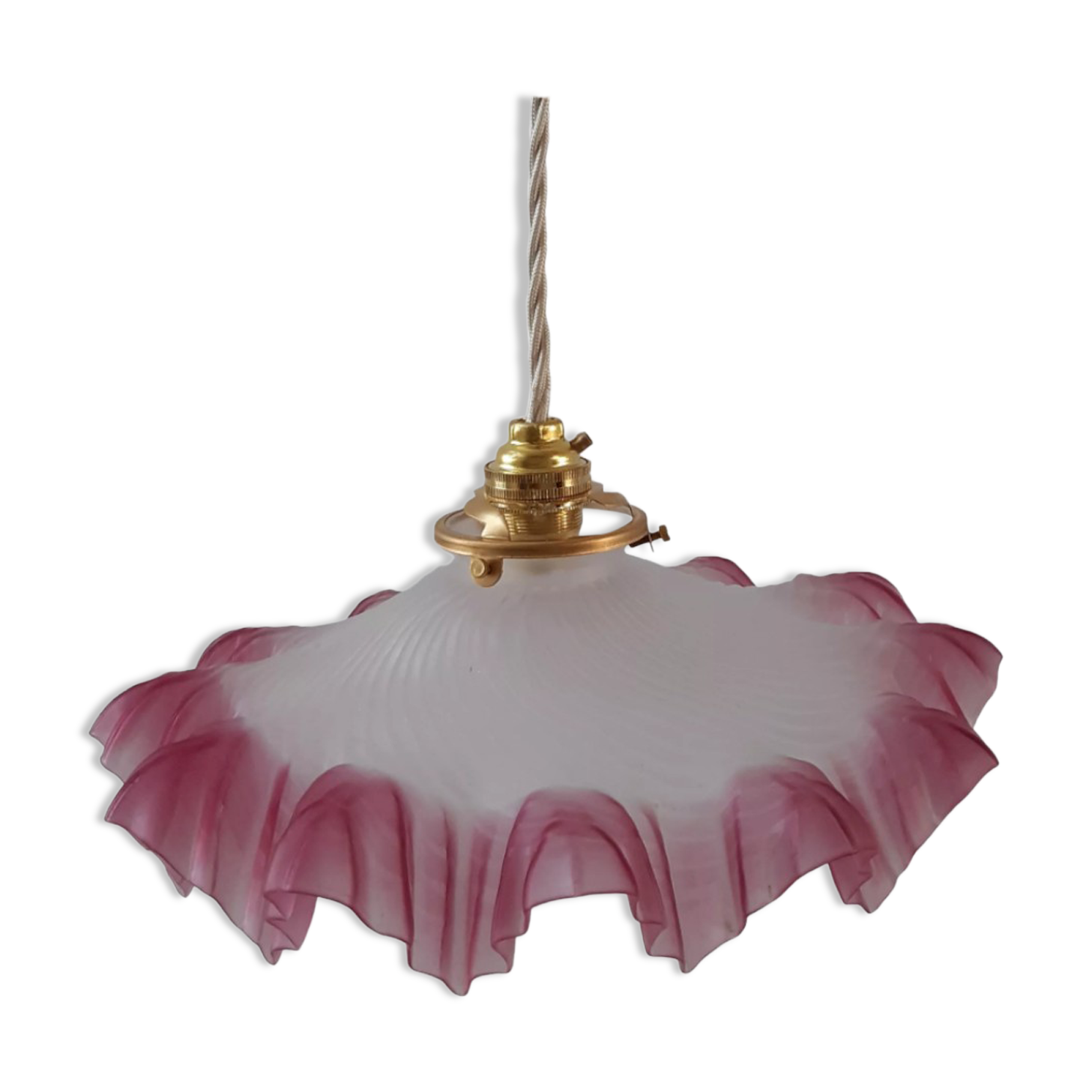 Serrated pendant lamp in pink glass 50s-60s