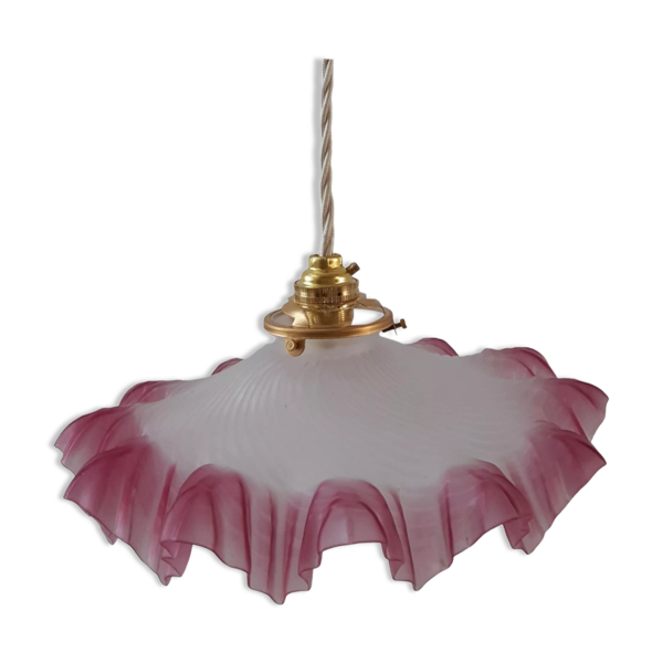 Suspension dentelée en verre rose années 50-60