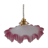 Serrated pendant lamp in pink glass 50s-60s