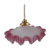 Serrated pendant lamp in pink glass 50s-60s