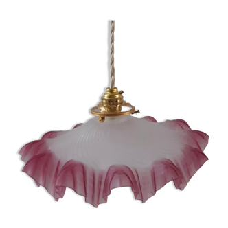 Serrated pendant lamp in pink glass 50s-60s