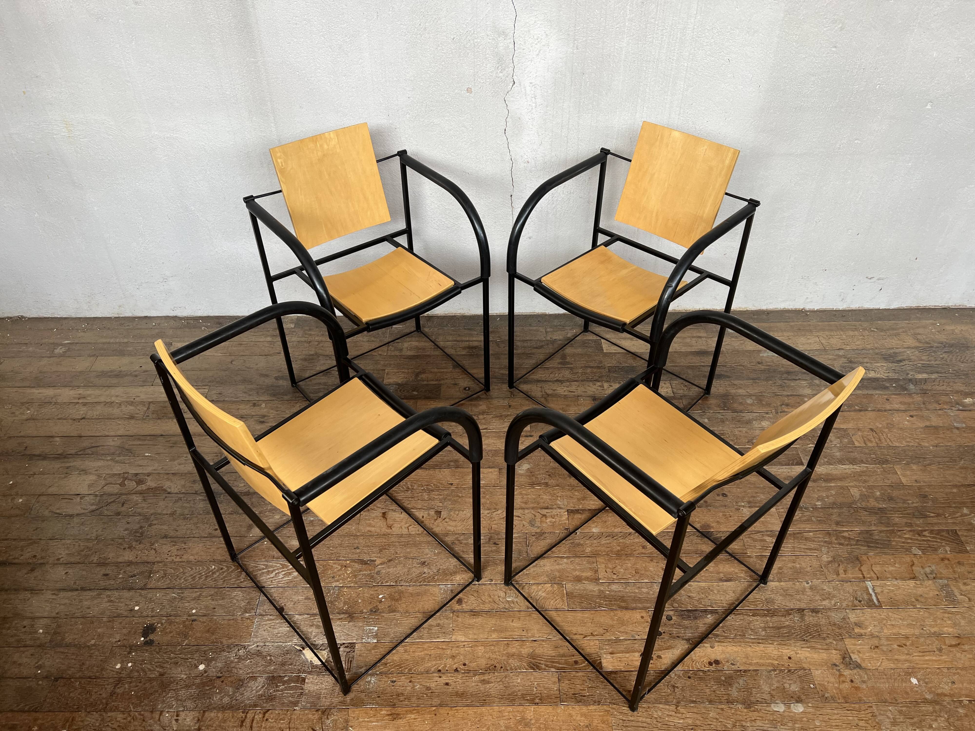 Series of 4 chairs minimalist 1980 design italy