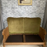 Cane and velvet fabric bench