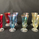 Antique coloured and engraved liquor glasses