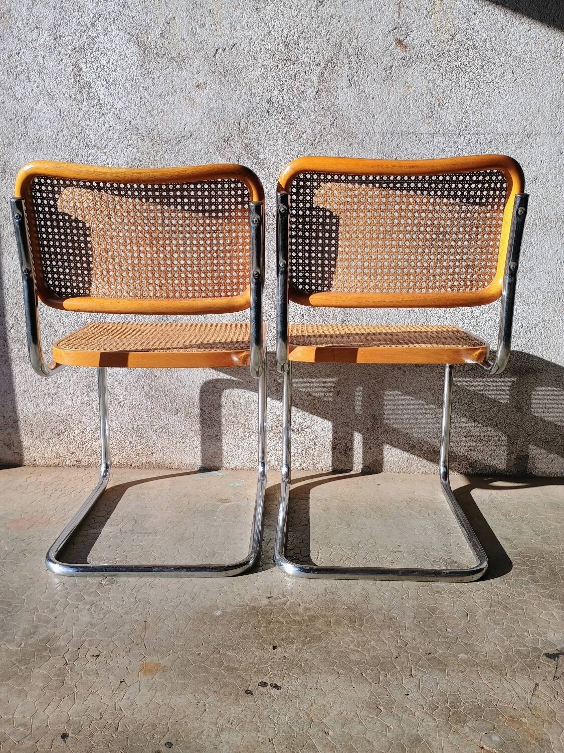 Pair of Cesca B32 chrome and cane chairs Designer Marcel Breuer