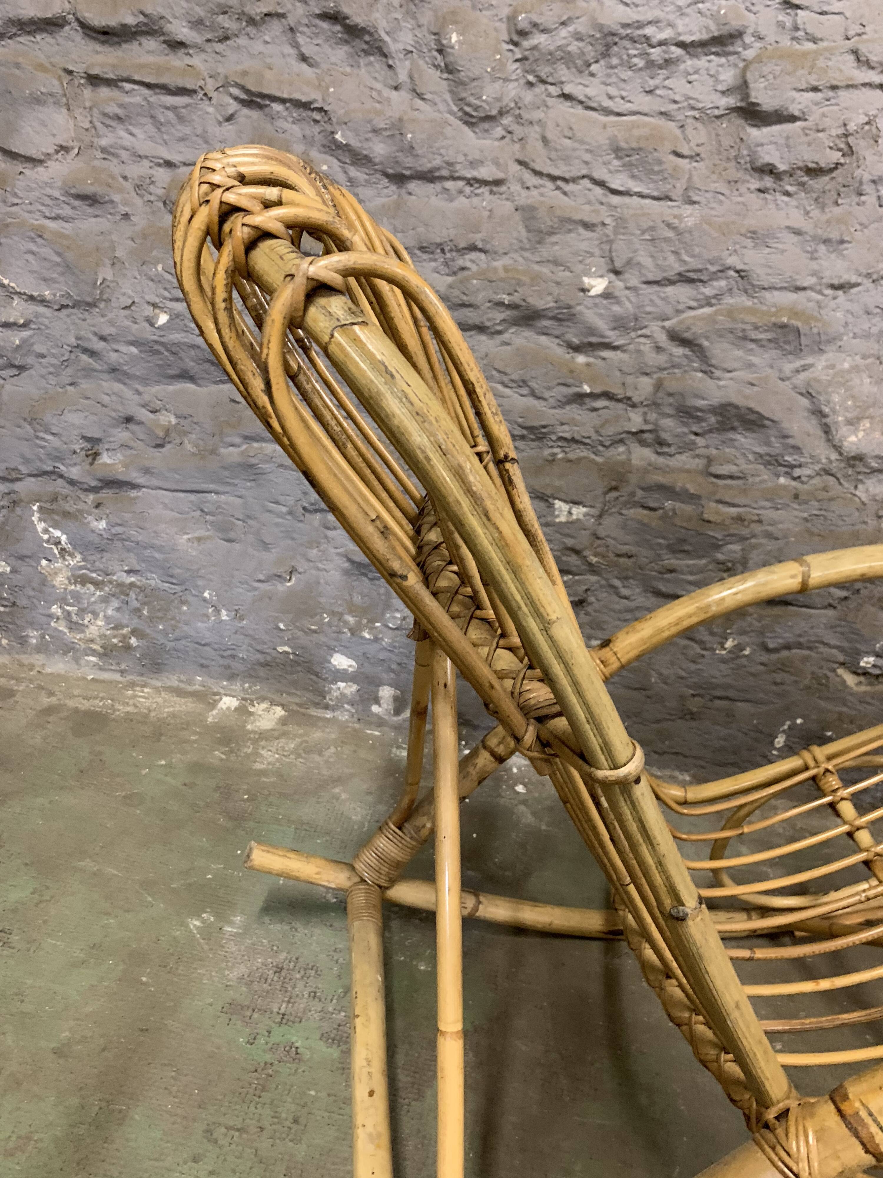 Rocking chair in rattan 1960