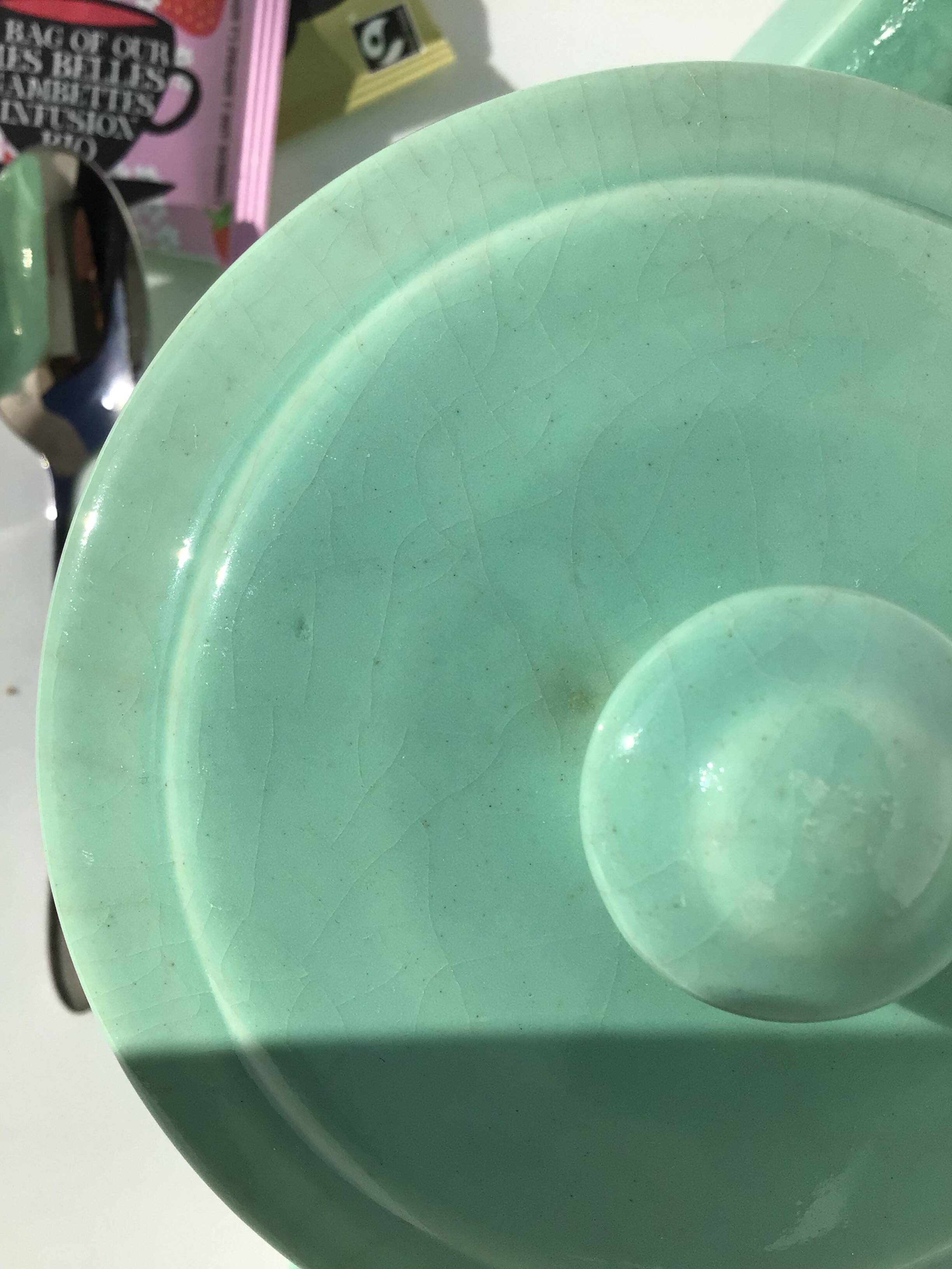 Art deco blue green stoneware teapot