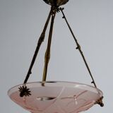 Bronze and glass pendant light with butterfly decoration, Degué, France, 1930