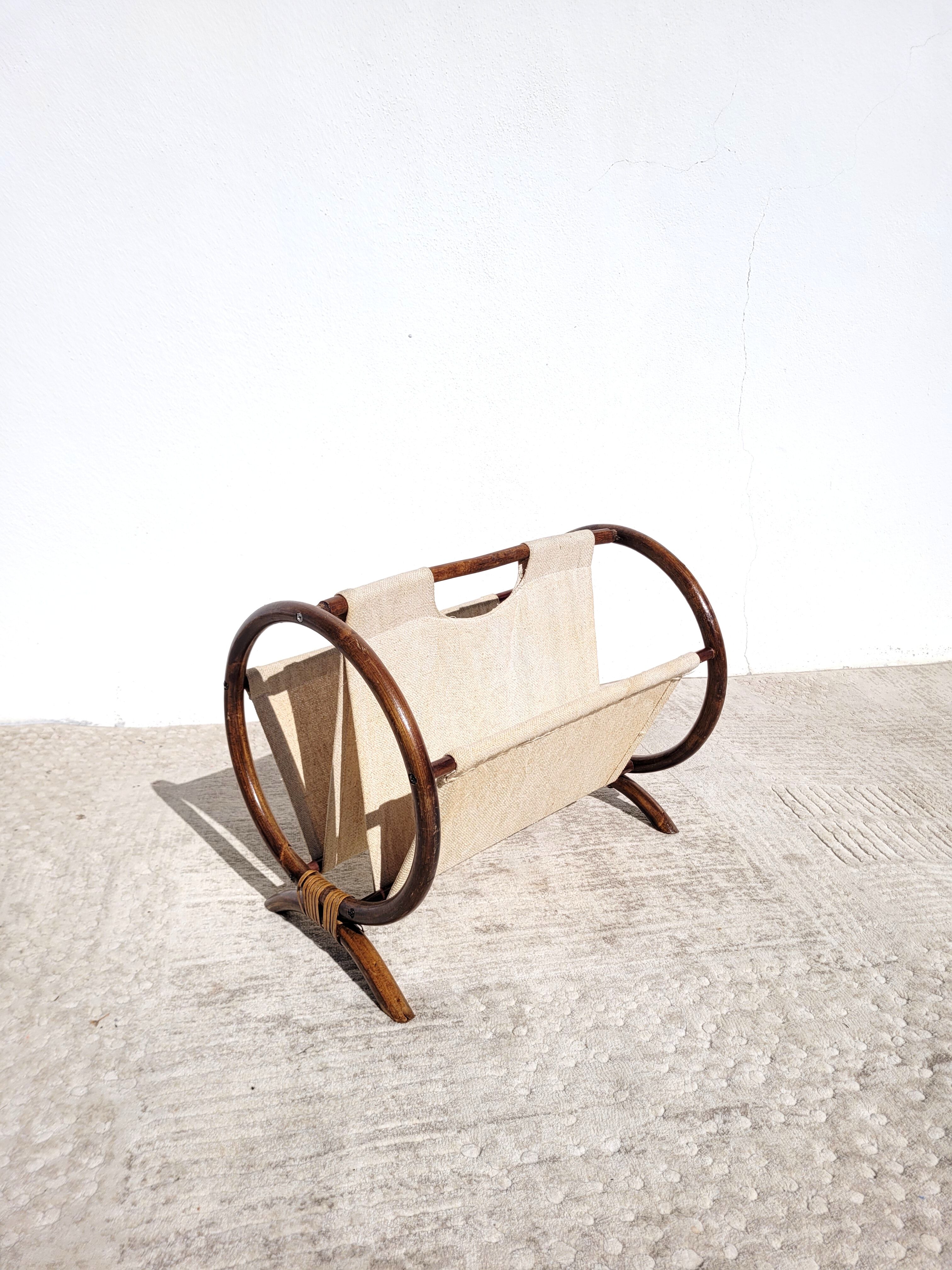 Door magazines rattan canvas ecru round
