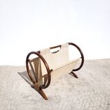 Door magazines rattan canvas ecru round