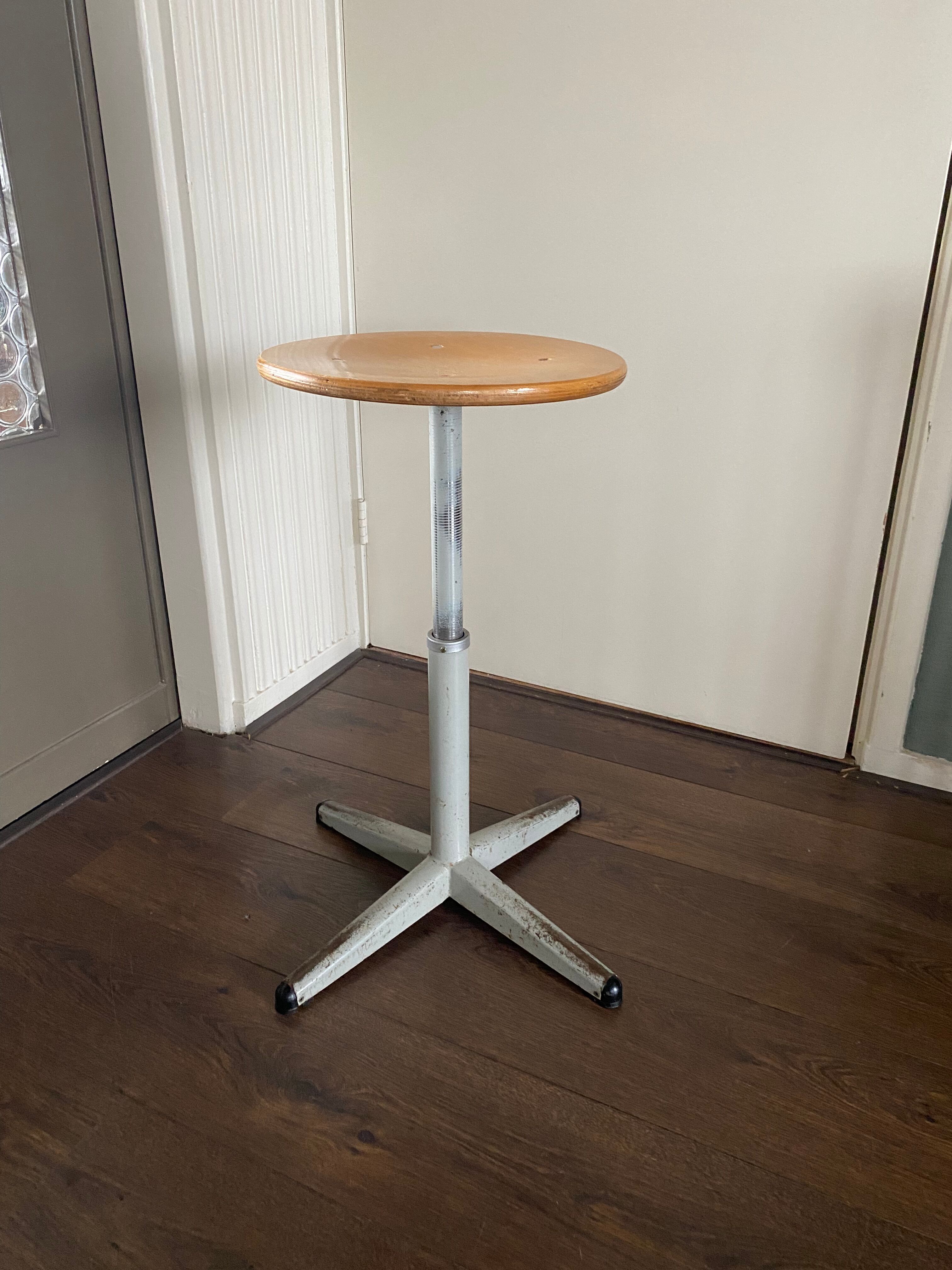 Vintage Industrial Height Adjustable Swivel Stool, 1960s