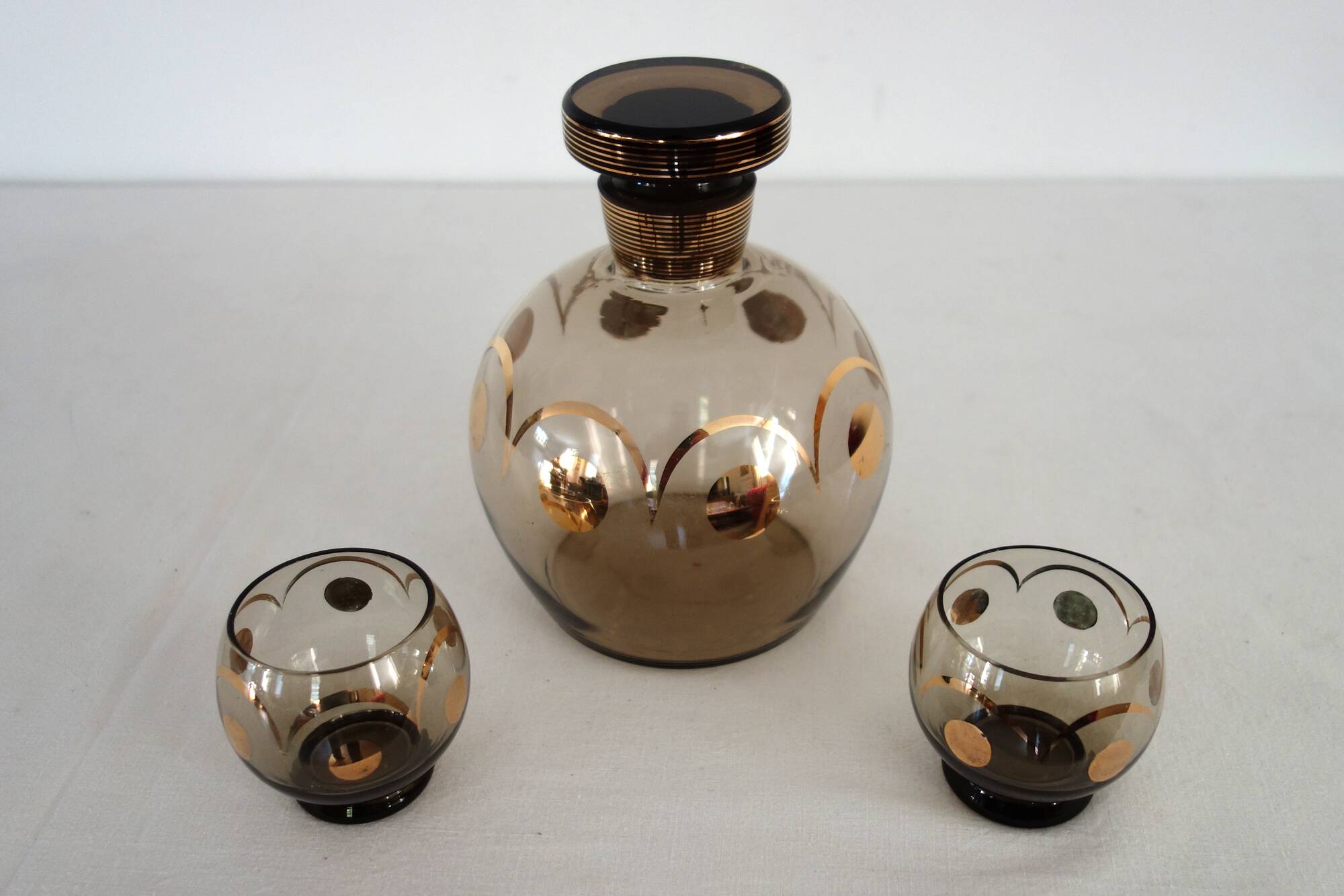 Liqueur service for two gilded crystal art deco Czechoslovakia