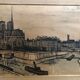 Old painting on canvas buffet 56 Notre Dame Paris + vintage wooden frame