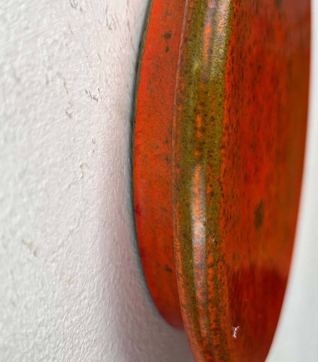 Mid-century modern Danish studio pottery, orange wall coat rack by Signe Boesen Northroup, 1960s.