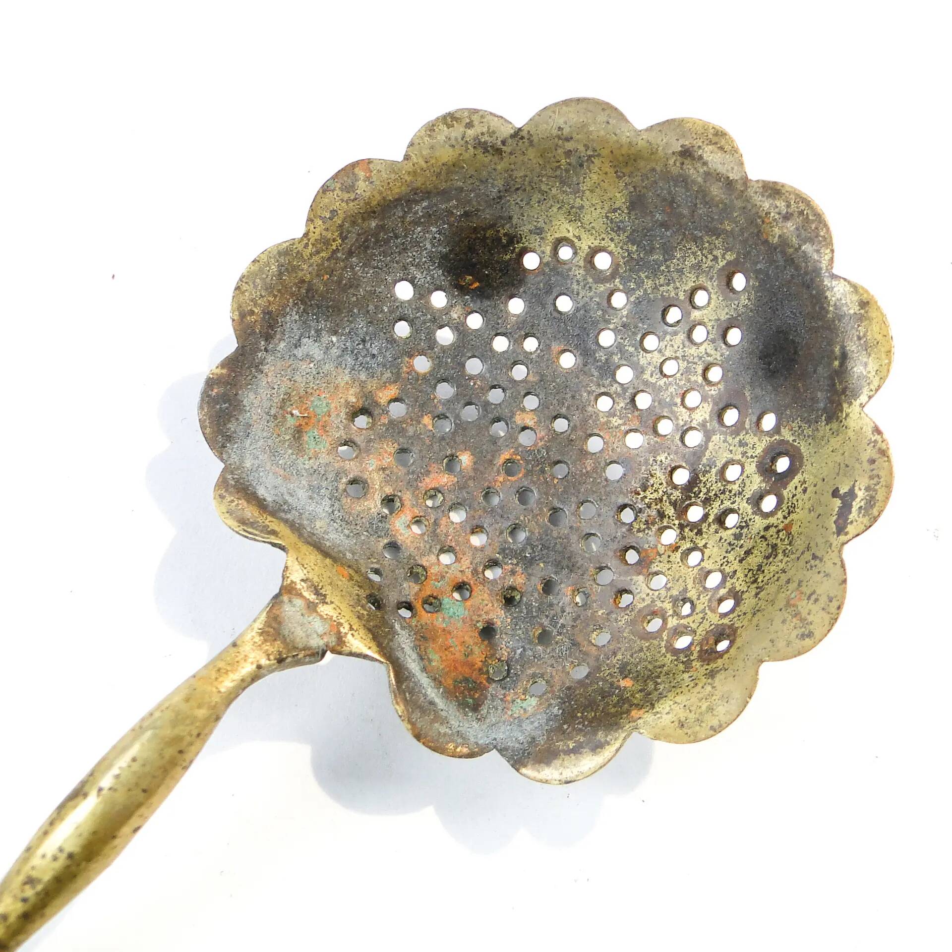 Absinthe spoon, brass, silver, Germany, early 20th century